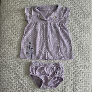 Carters Baby Girl Purple Polka Dot Short Sleeve Dress With Diaper Cover 6 Months